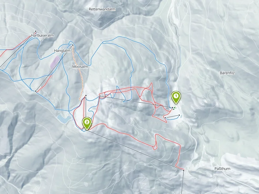 Map: Meeting point Resterhöhe valley station (1,250 m), Meeting point Panoramabahn top station (1,900 m)