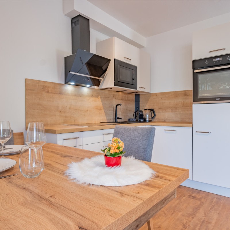 Hoferlitzlhubgut vacation apartment in Mittersill: Bright, modern kitchen with table setting