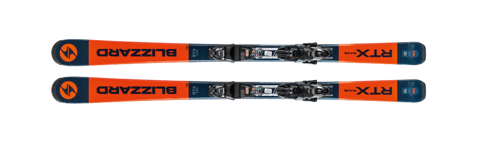 Blizzard RTX skis in the Snow Experts rental shop, ideal for beginners and advanced skiers looking for stability and control on the slopes.