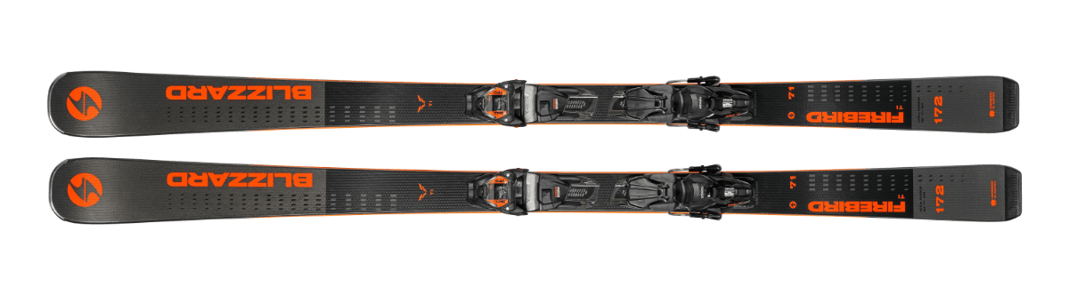 Blizzard Firebird Ti skis in the Snow Experts rental shop, high-performance skis for ambitious skiers, ideal for precise and fast descents.